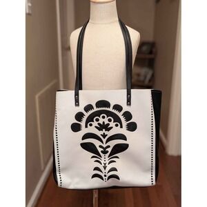 Vera Bradley Fanfare Laser Cut Tote Black White Faux Leather Shoulder Bag